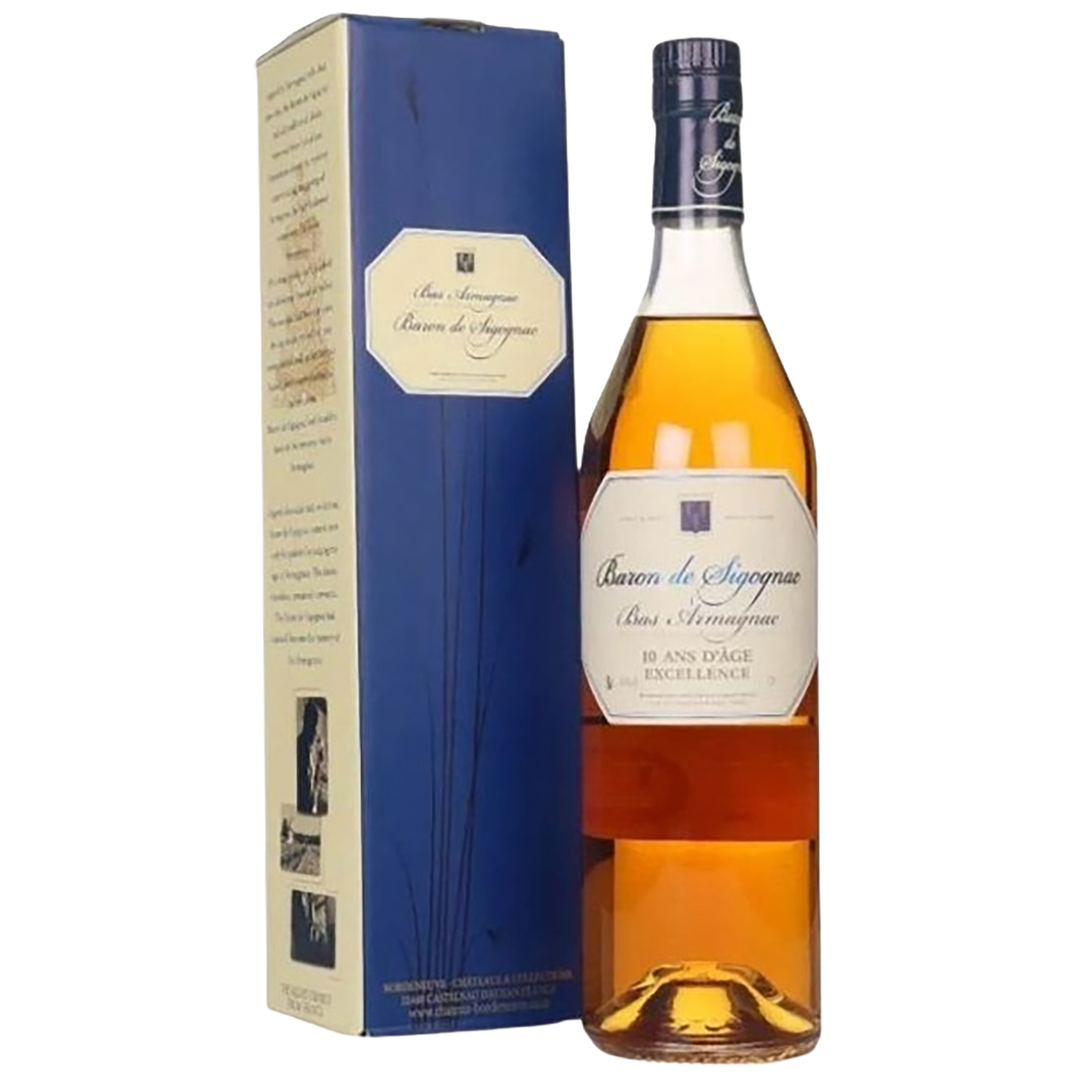 A bottle of Baron de Sigognac 10 Year Old Armagnac available at Blenheim Vintners