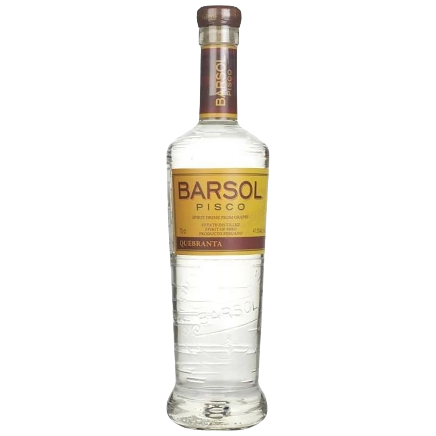 A bottle of Barsol Quebranta Pisco