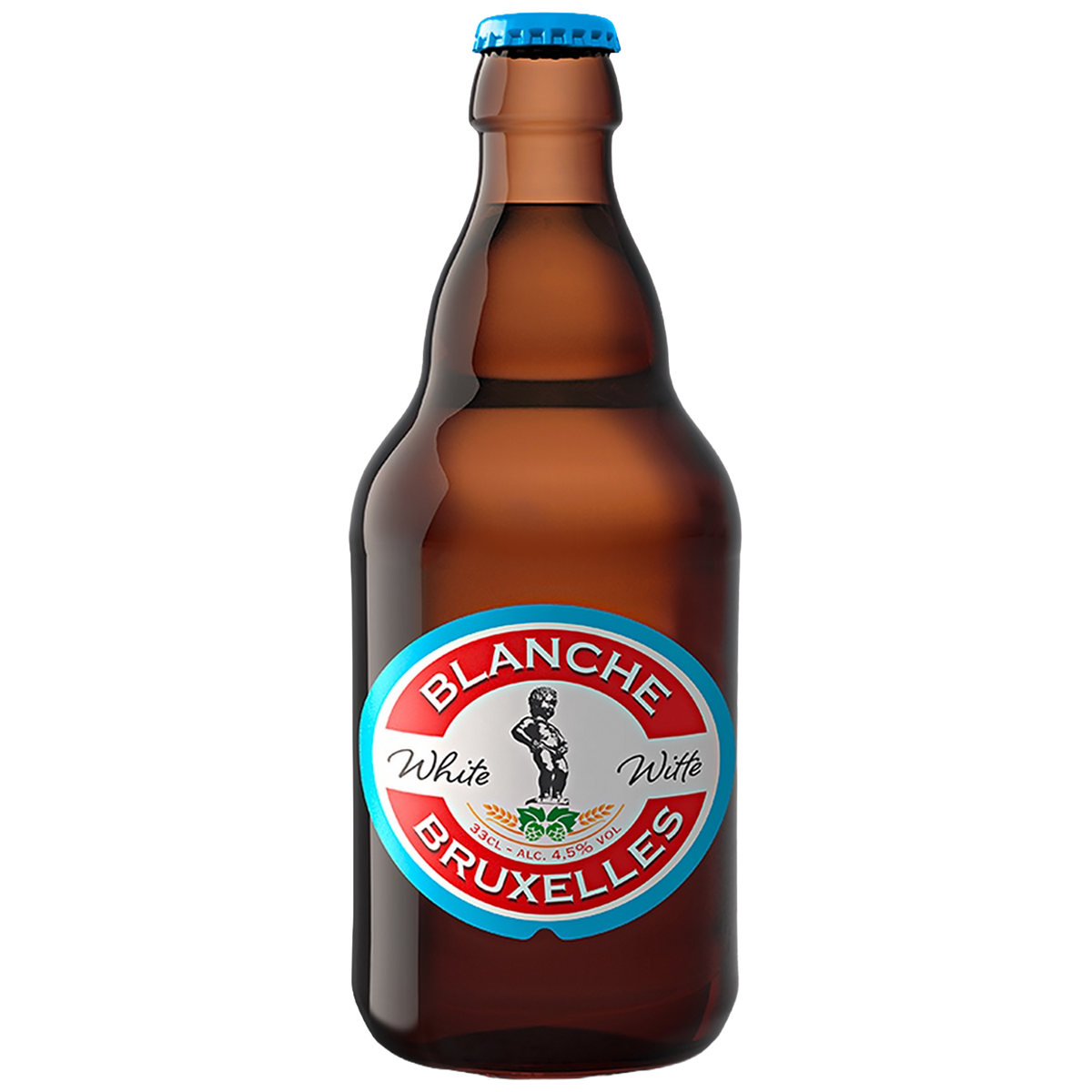 A bottle of Blanche De Bruxelles White Beer