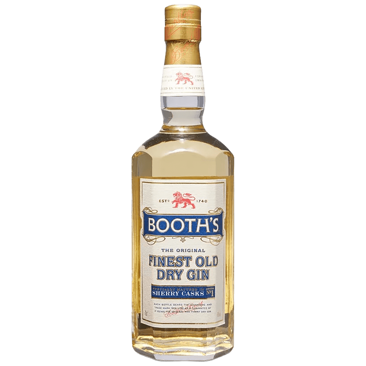 A bottle of Booth's Finest Old Dry Gin
