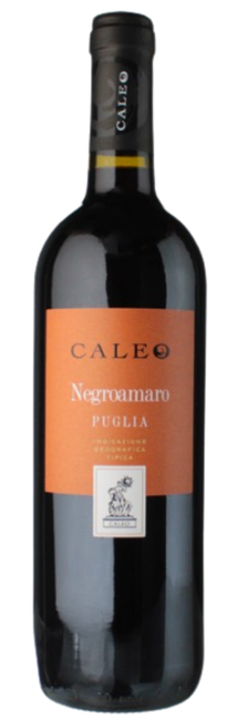 Caleo Negramaro Puglia wine bottle on a black background