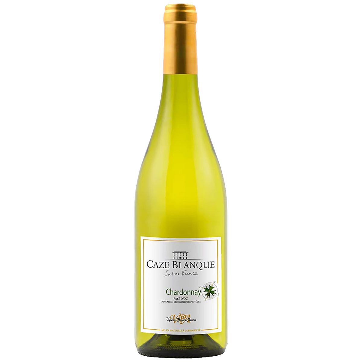 A bottle of Caze Blanque Chardonnay