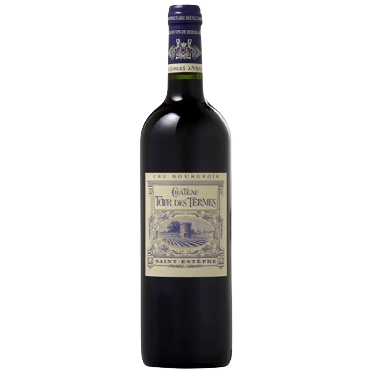 A bottle of Château Tour des Termes Cru Bourgeois Supérieur Saint-Estèphe