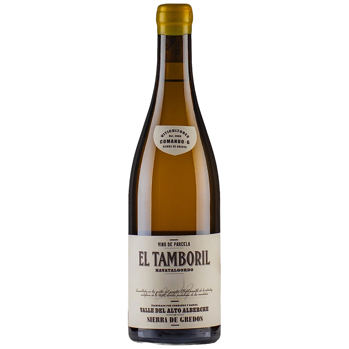 A bottle of Comando G El Tamboril Blanco white wine, Sierra de Gredos, Spain
