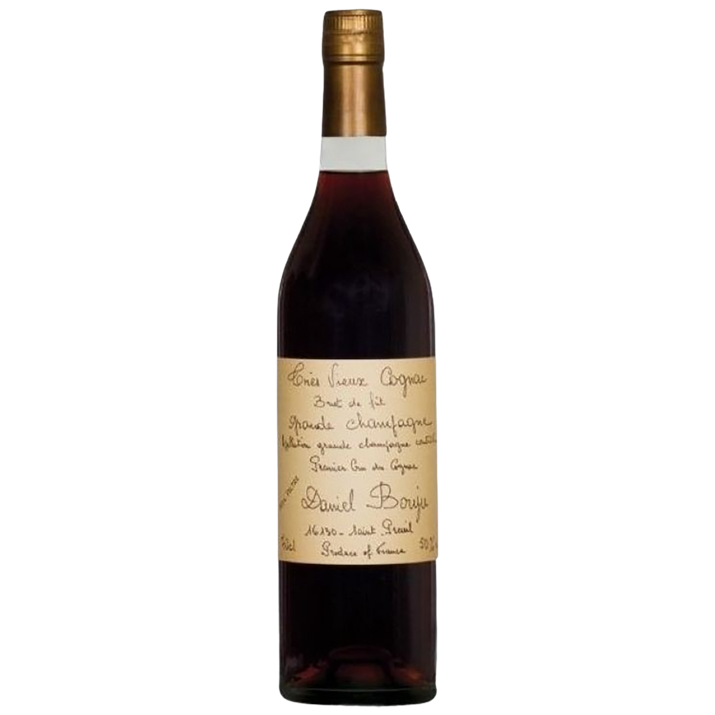 A bottle of Daniel Bouju Grande Champagne 1er Cru Très Vieux Cognac Brut de Fût 40 Year Old