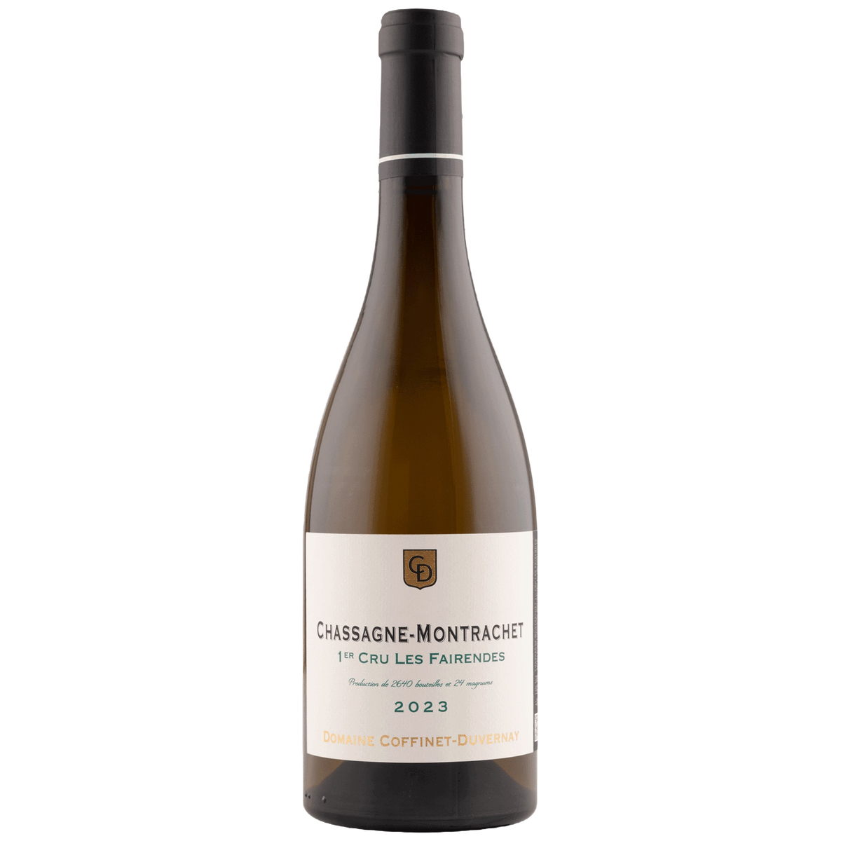 A bottle of Domaine Coffinet-Duvernay Chassagne-Montrachet 1er Cru Fairendes
