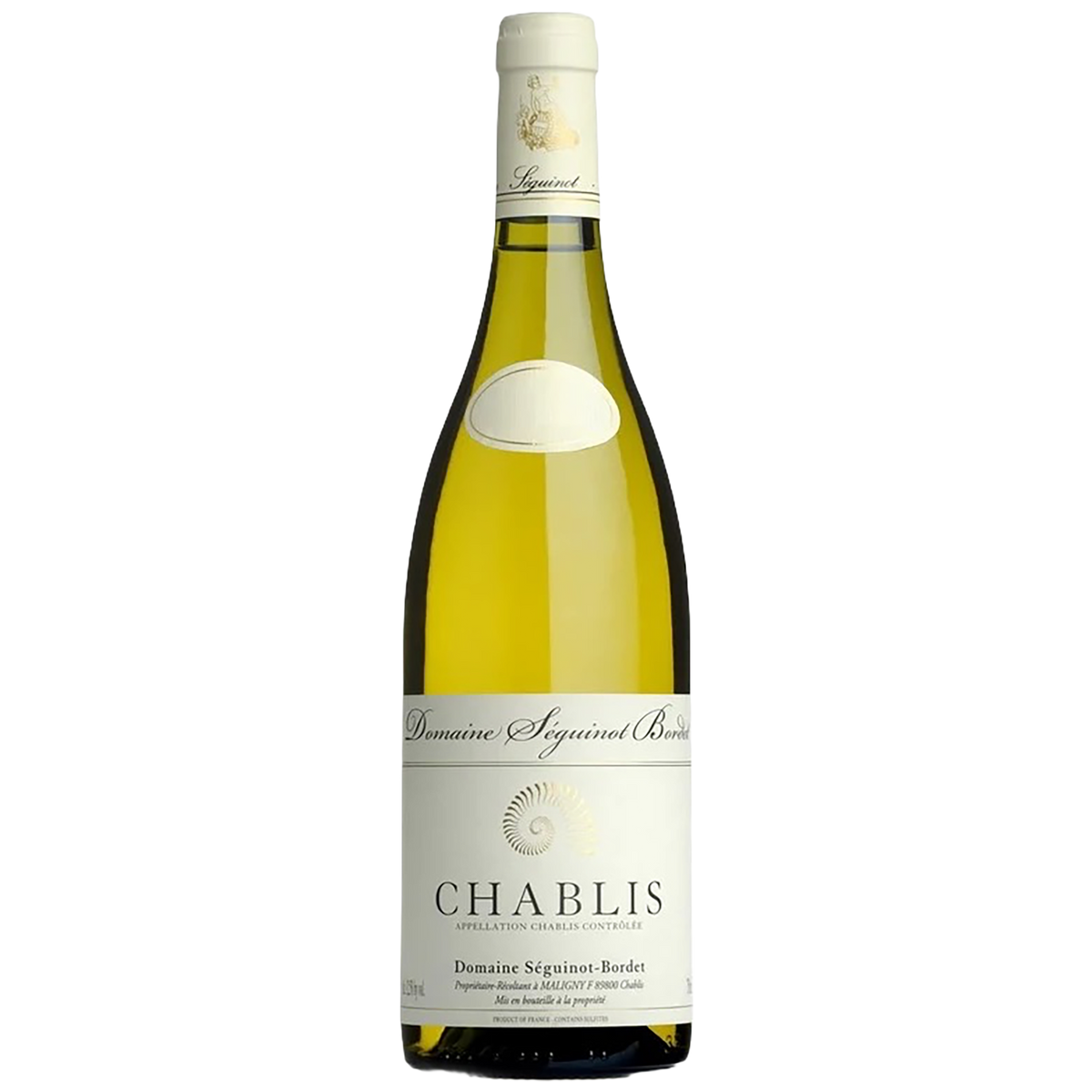 A bottle of Domaine Seguinot Bordet Chablis