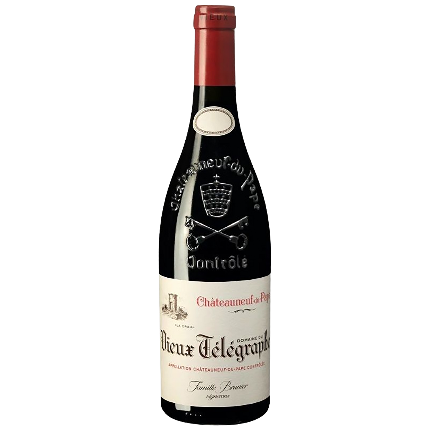 A bottle of Domaine du Vieux Télégraphe Châteauneuf du Pape La Crau