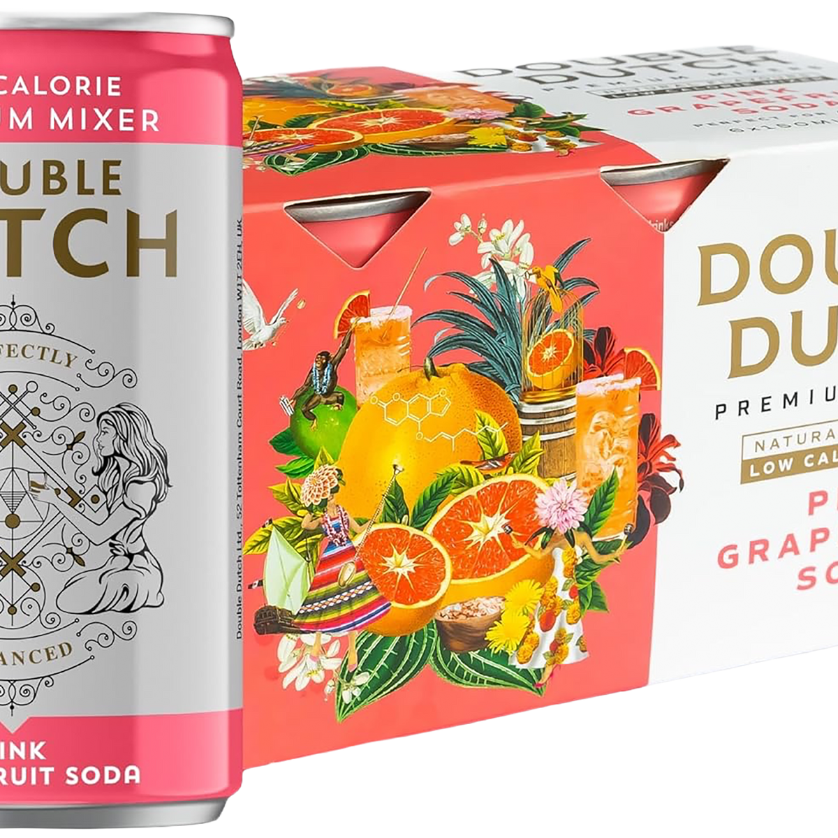a pack of 6 cans of Double Dutch Pink Grapefruit Soda