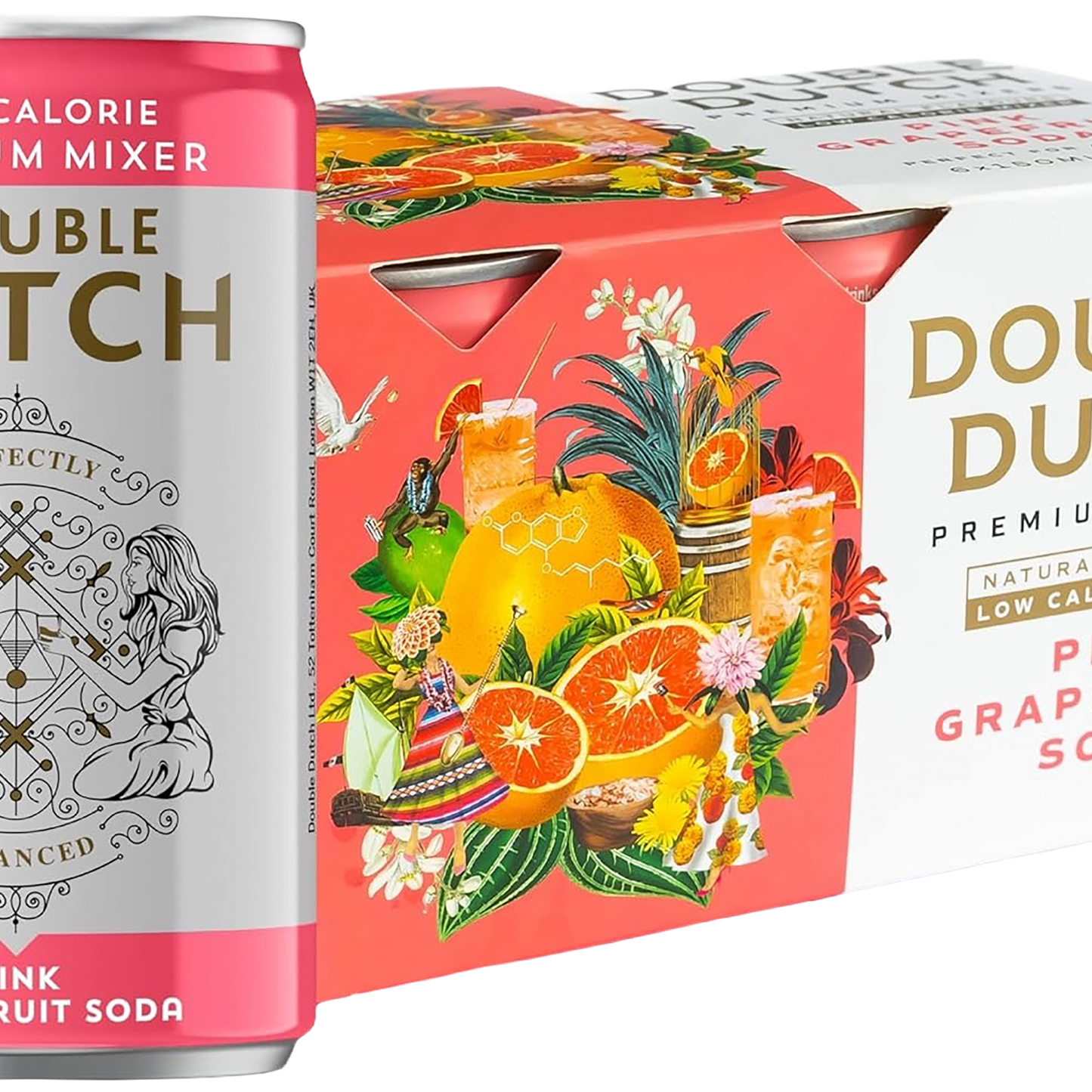 a pack of 6 cans of Double Dutch Pink Grapefruit Soda