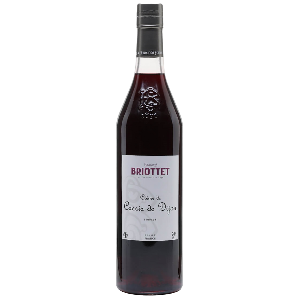 A bottle of Edmond Briottet Creme de Cassis de Dijon