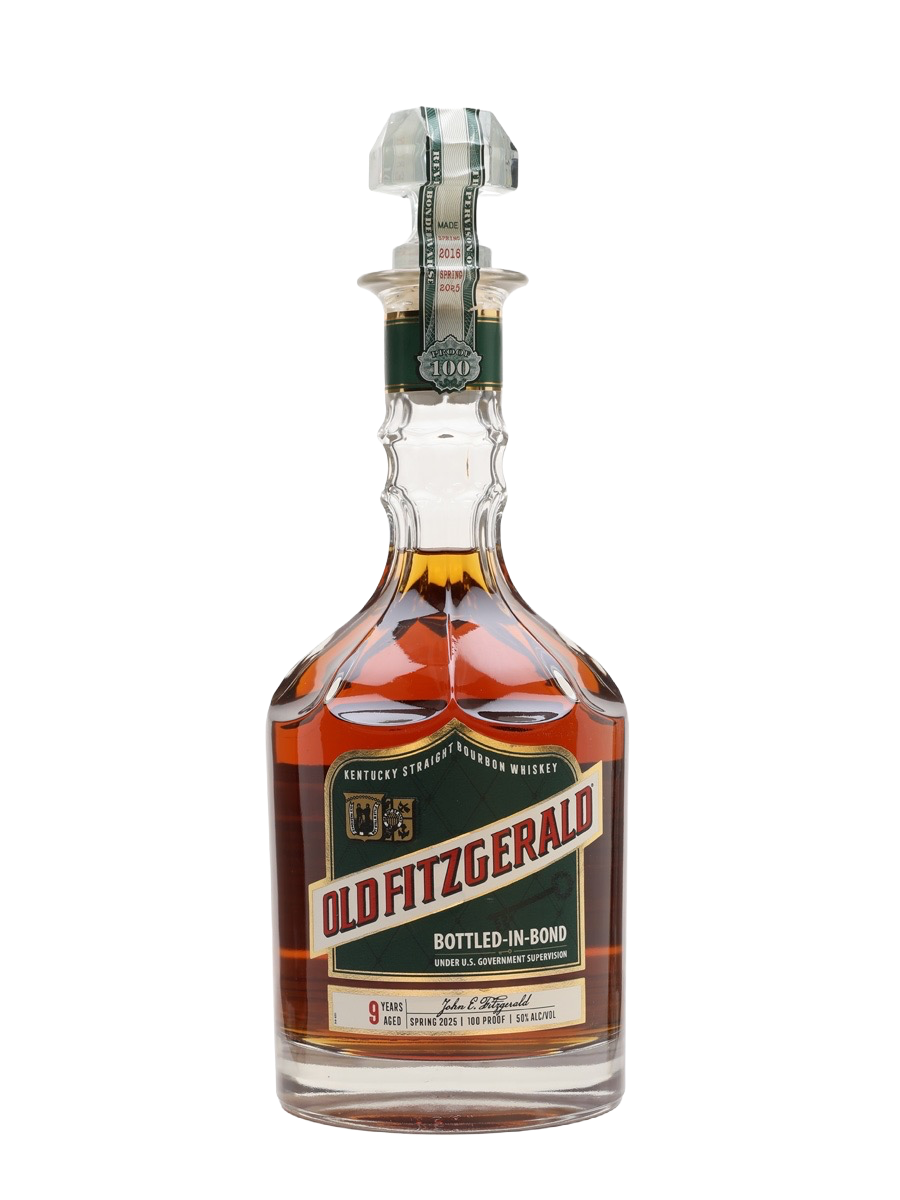 Bottle of Old Fitzgerald Bottled‑in‑Bond 9 Year Old Kentucky straight bourbon Spring 2016 – Spring 2025 Edition in diamond decanter from Blenheim Vintners London.
