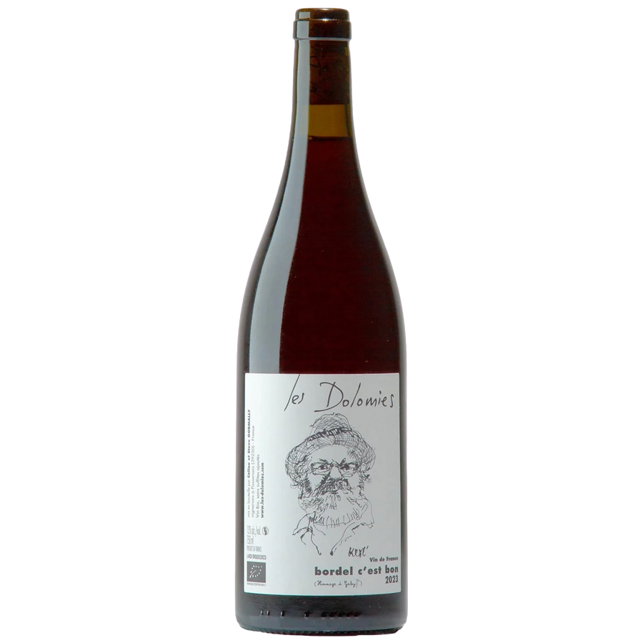 Bottle of Les Dolomies Bordel c'est Bon Trousseau organic Jura red wine