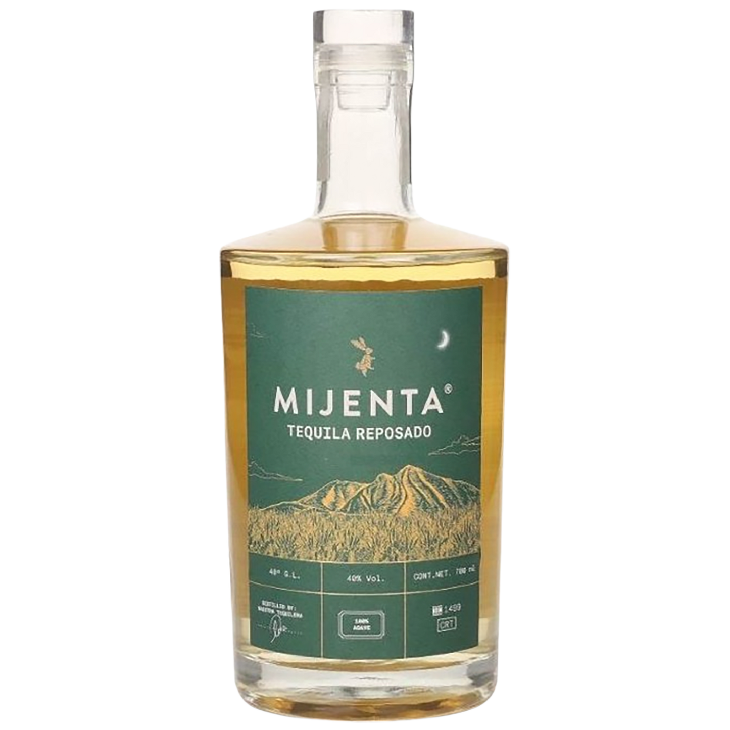 A bottle of Mijenta Reposado Tequila
