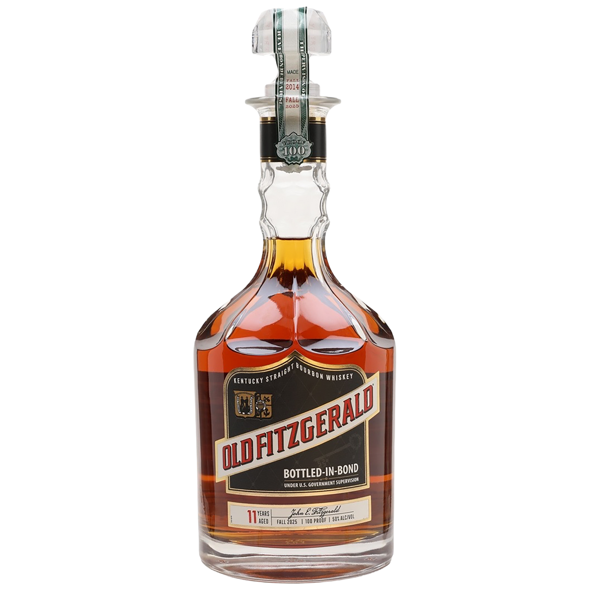 Bottle of Old Fitzgerald Bottled‑in‑Bond 11 Year Old Kentucky straight bourbon Fall 2014 – Fall 2025 Edition in diamond decanter from Blenheim Vintners
