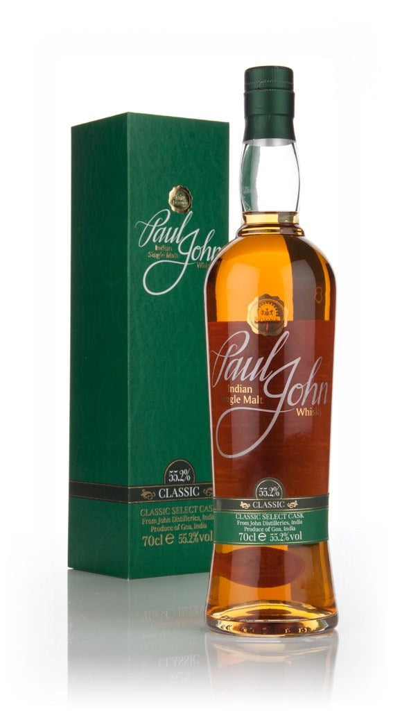 Bottle of Paul John Classic Select Cask Single Malt Indian Whisky available at Blenheim Vintners