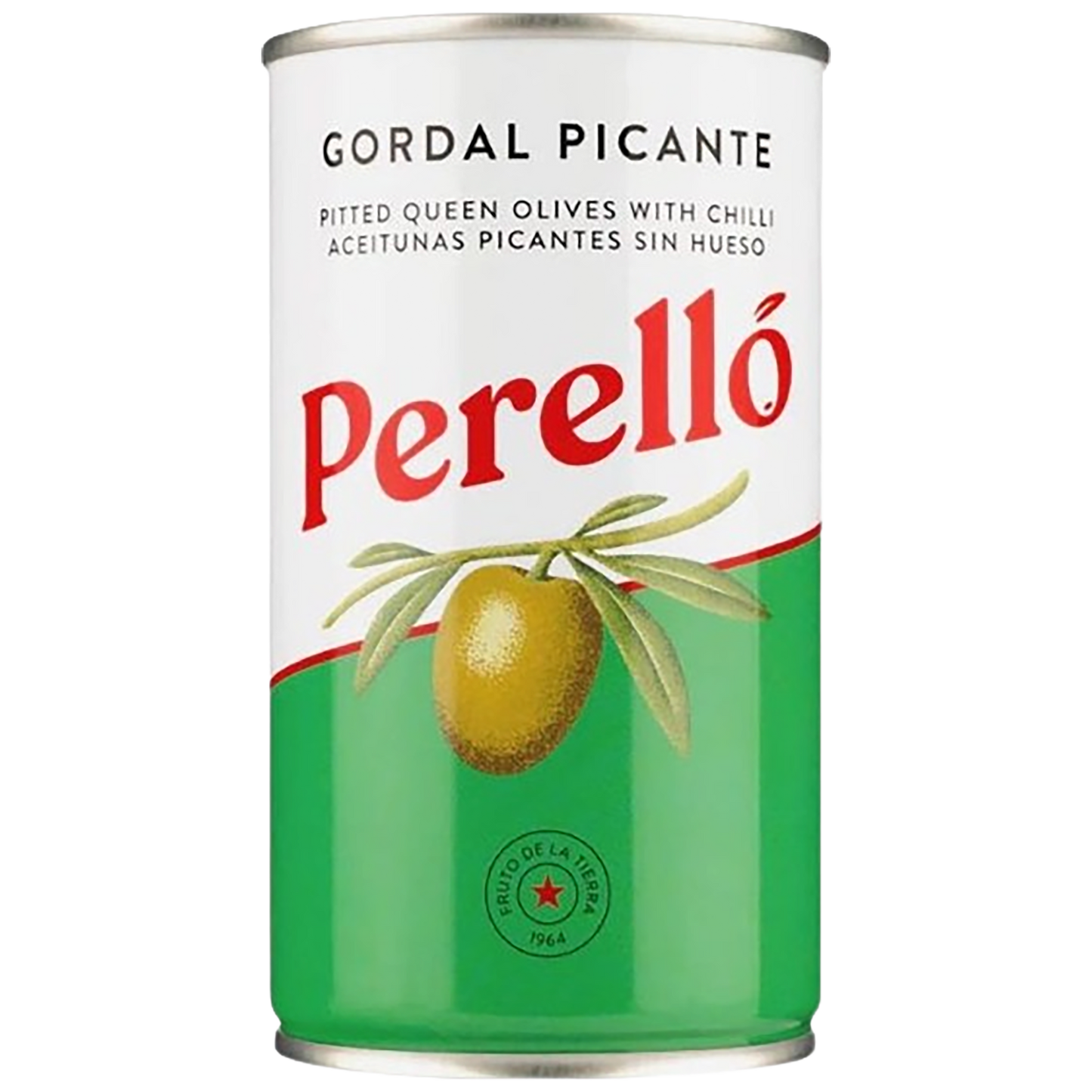 A tin of Perelló Gordal Spicy Pitted Olive
