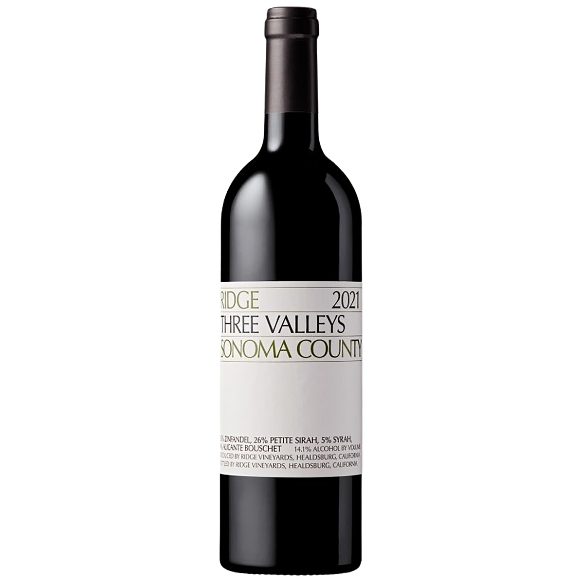 A bottle of Ridge Three Valleys