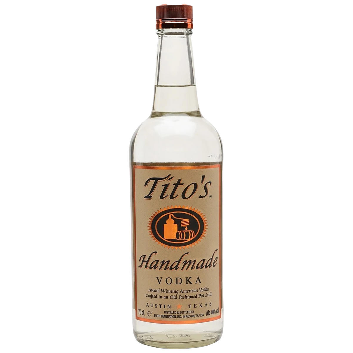 A bottle of Tito's Handmade Vodka