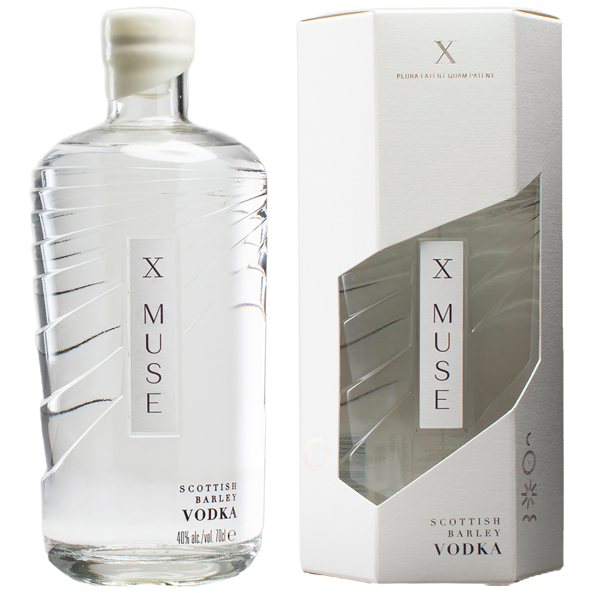 A bottle of X Muse Vodka and a gift box