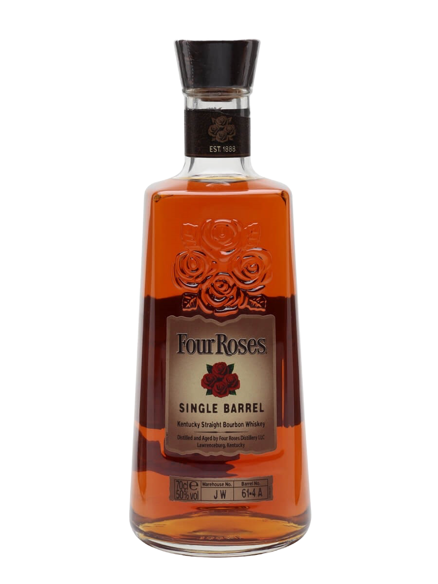 Bottle of Four Roses Single Barrel Straight Bourbon on shelf at Blenheim Vintners NW8