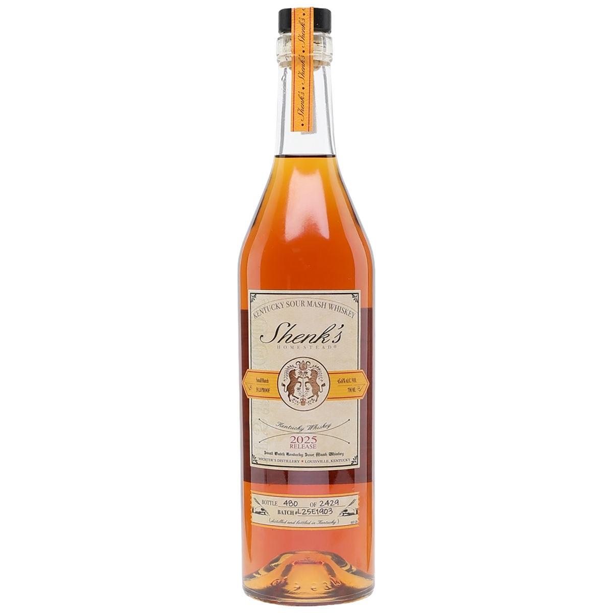 Bottle of Michter’s Shenk’s Homestead Sour Mash Whiskey 2025, available on allocation at Blenheim Vintners in St John’s Wood, London NW8