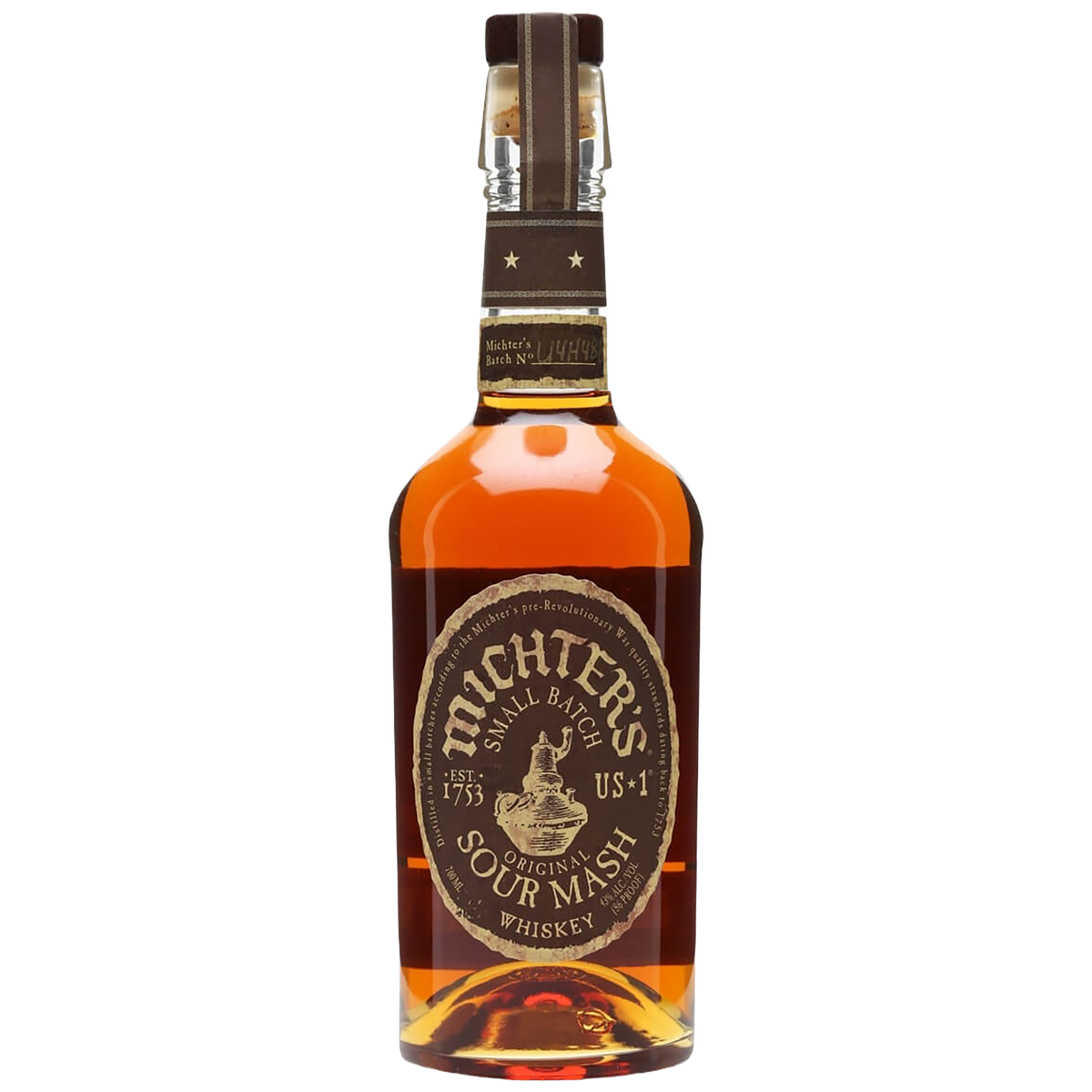 A bottle of Michter's US*1 Sour Mash Whiskey on a shelf, available for purchase at Blenheim Vintners NW8.
