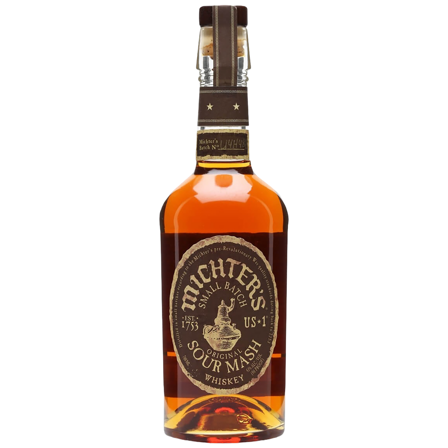 A bottle of Michter's US*1 Sour Mash Whiskey on a shelf, available for purchase at Blenheim Vintners NW8.