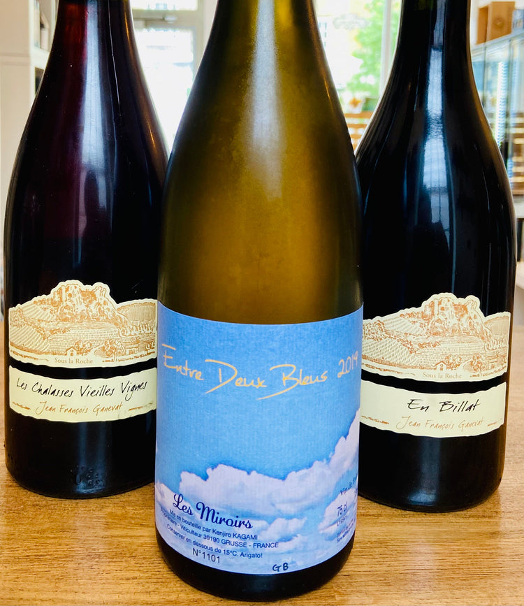 Bottles of Ganevat and Domaine des Miroirs Jura Wines available at Blenheim Vintners NW8