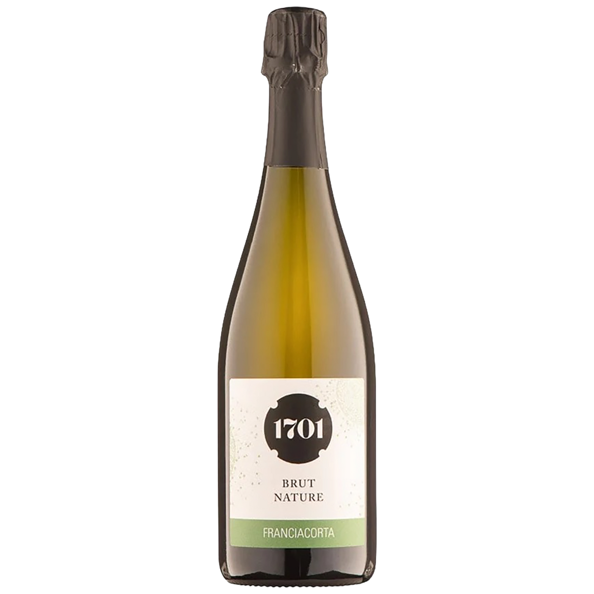 A bottle of 1701 Brut Nature Franciacorta sparkling wine.