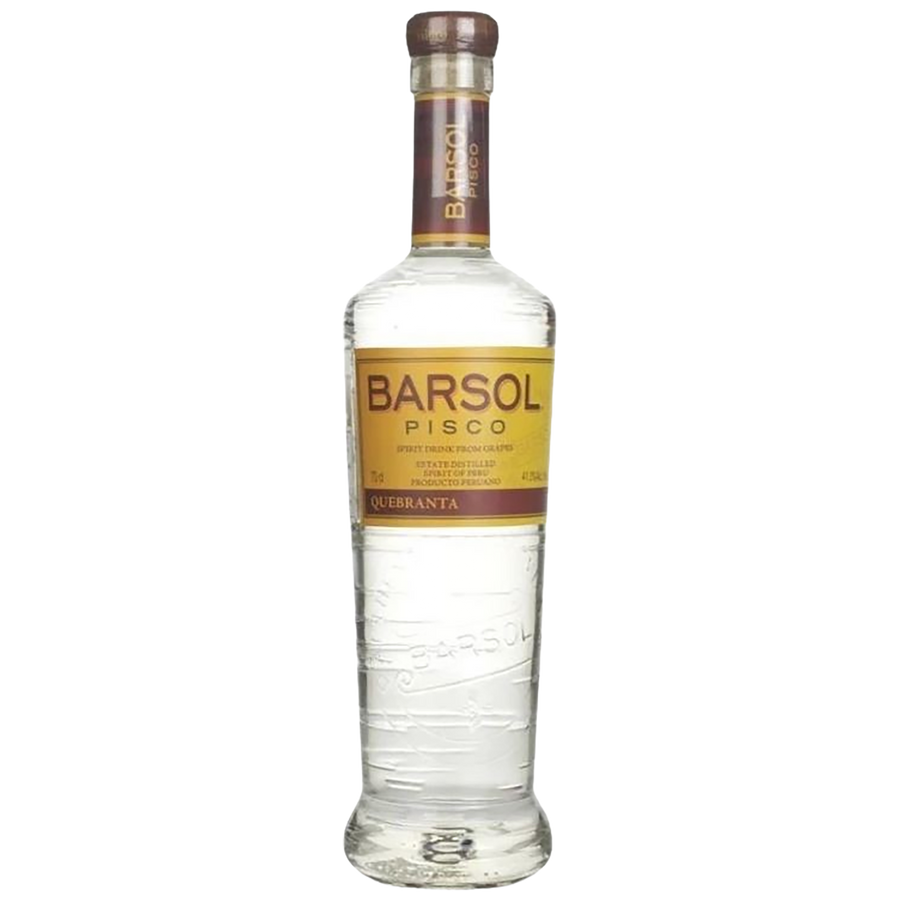 A bottle of Barsol Quebranta Pisco