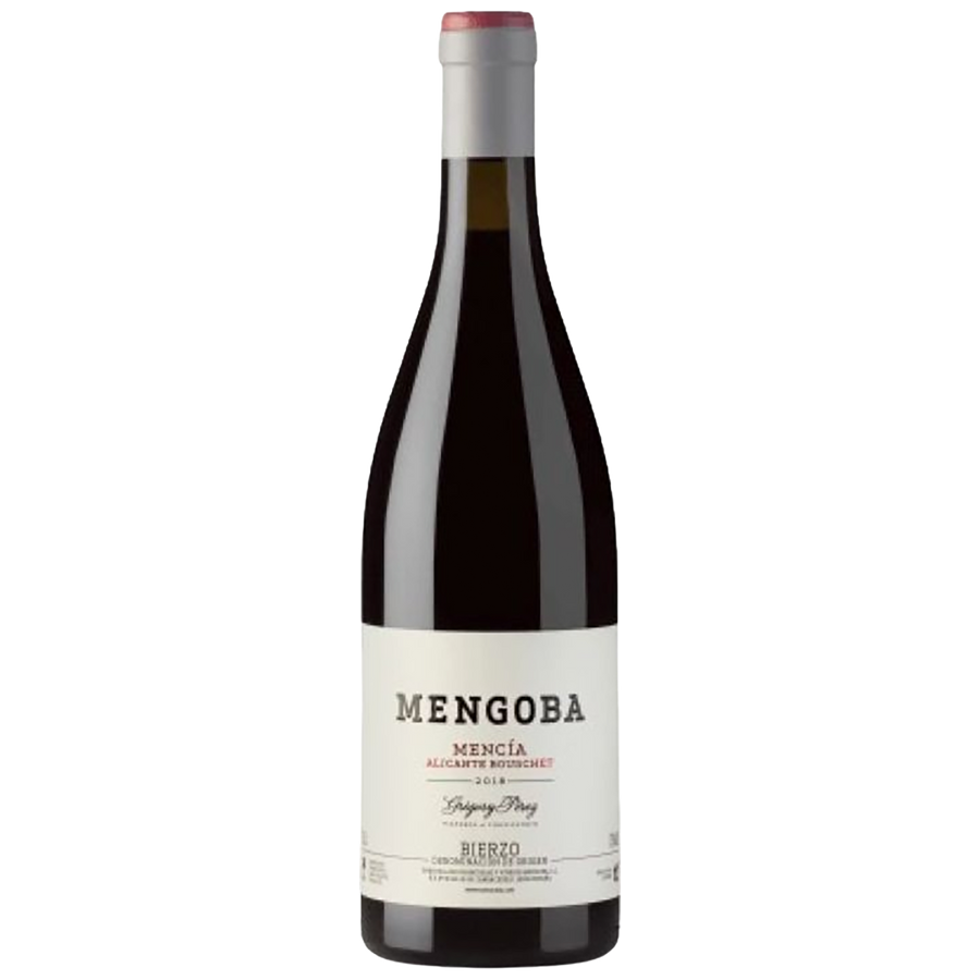 A bottle of Mengoba Mencia Alicante Bousquet red wine.