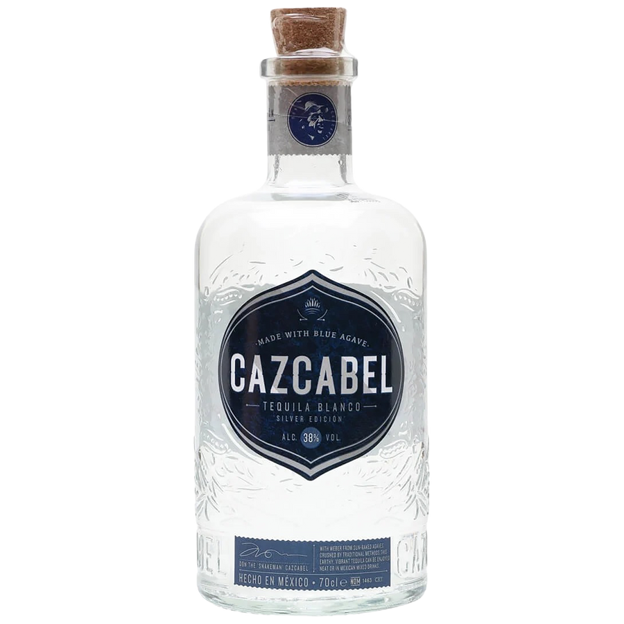 A bottle of Cazcabel Blanco Tequila 100% Agave
