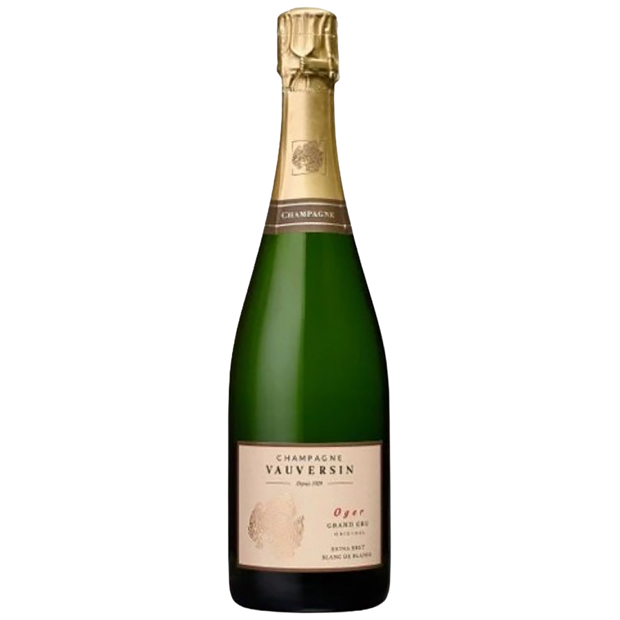 A bottle of Champagne Vauversin Original Grand Cru Blanc de Blancs Extra Brut