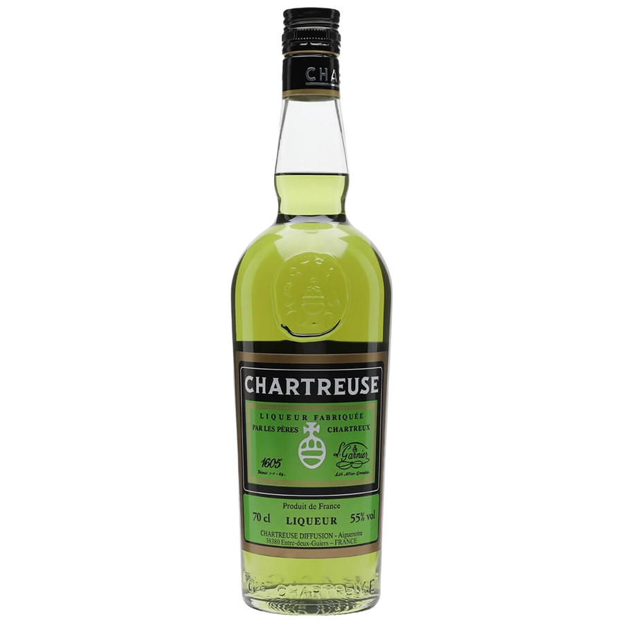 A bottle of  Chartreuse Green