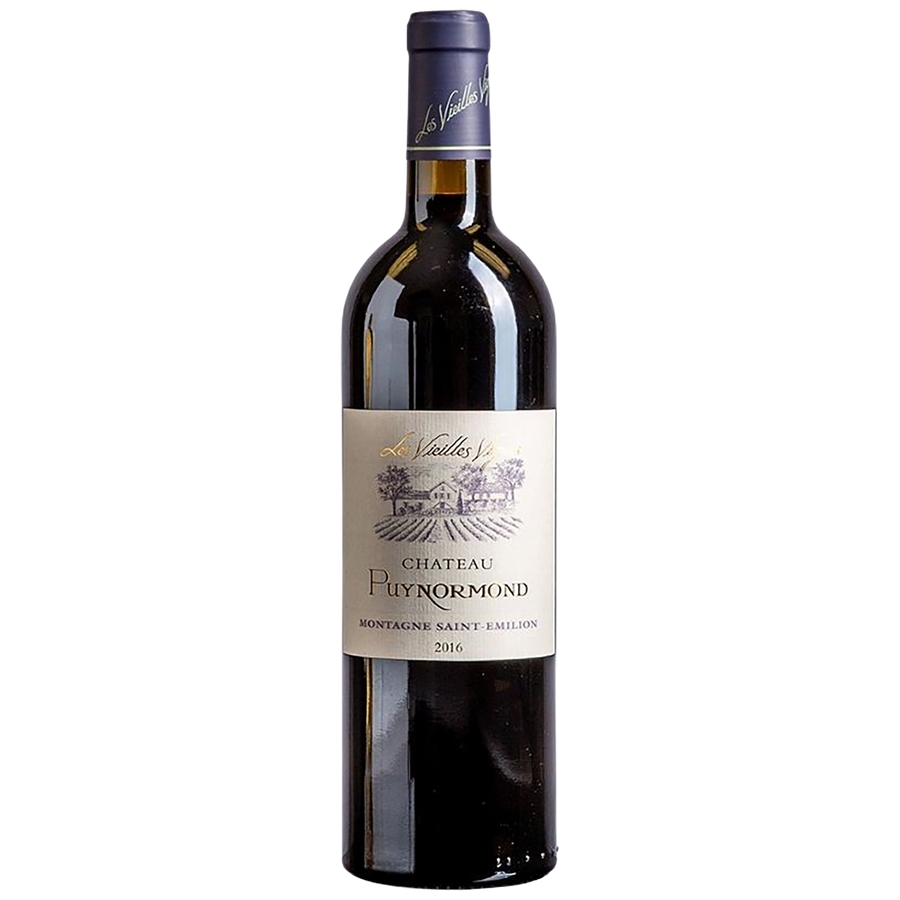 A magnum bottle of Château Puynormond Montagne Saint-Emilion Vieilles Vignes.