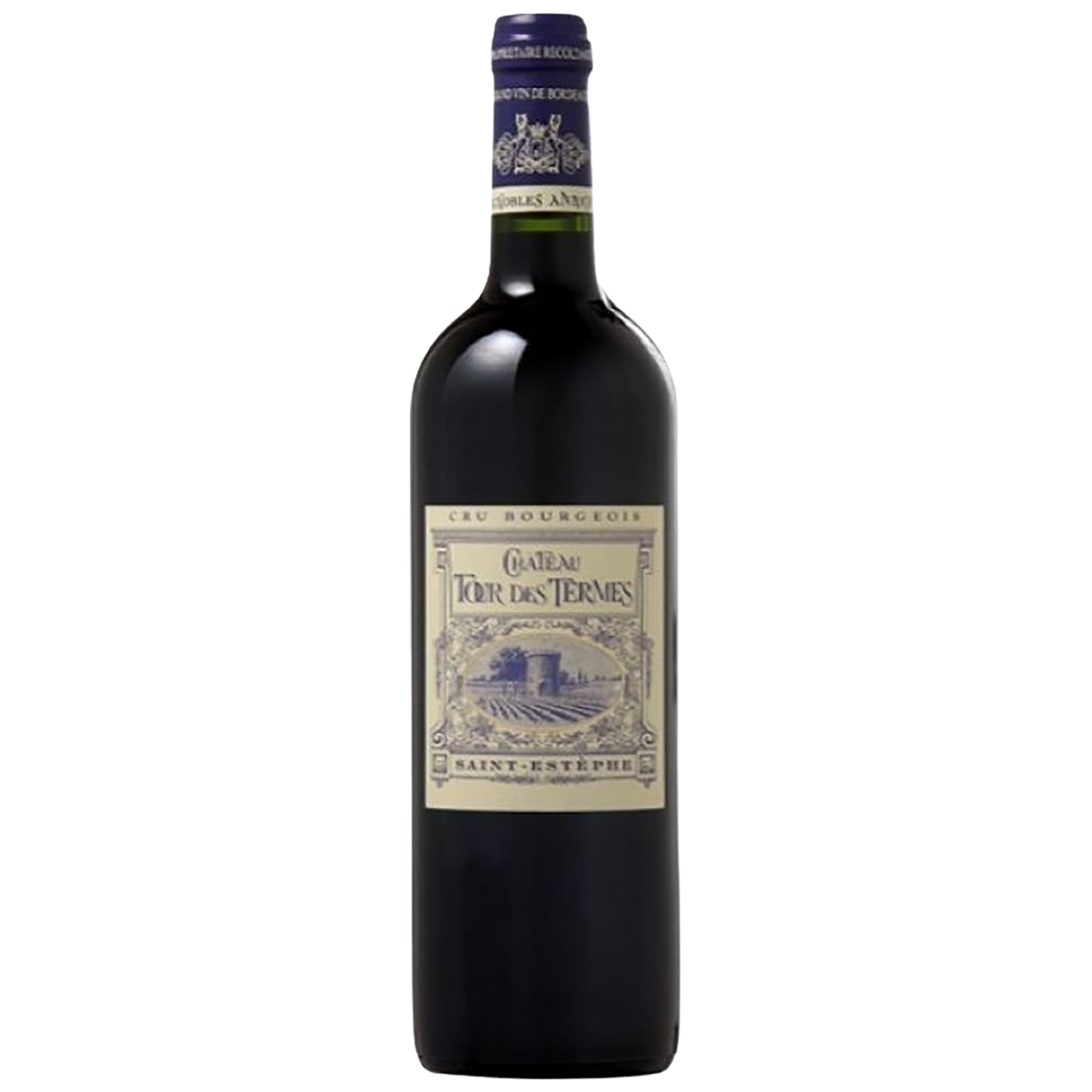 A bottle of Château Tour des Termes Cru Bourgeois Supérieur Saint-Estèphe