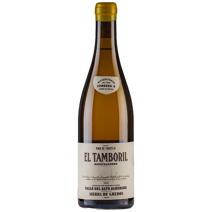 A bottle of Comando G El Tamboril Blanco white wine, Sierra de Gredos, Spain