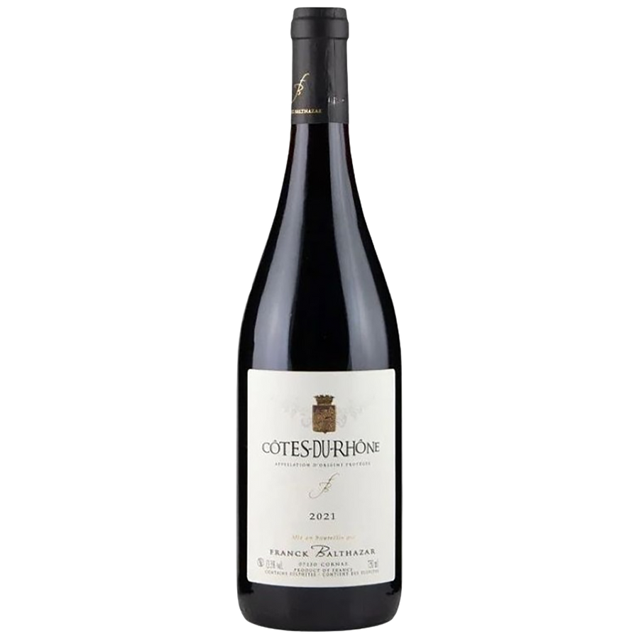 A bottle of Domaine Balthazar Côtes du Rhône