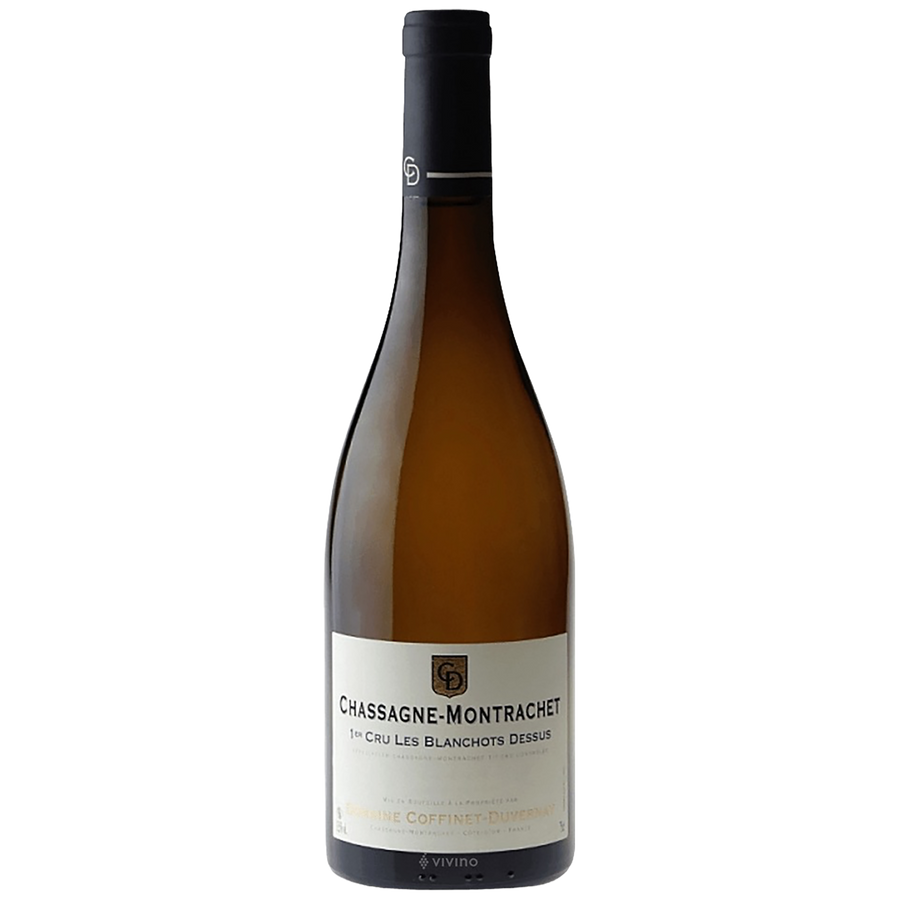 A bottle of Domaine Coffinet-Duvernay Chassagne-Montrachet 1er Cru Blanchots Dessus 2023