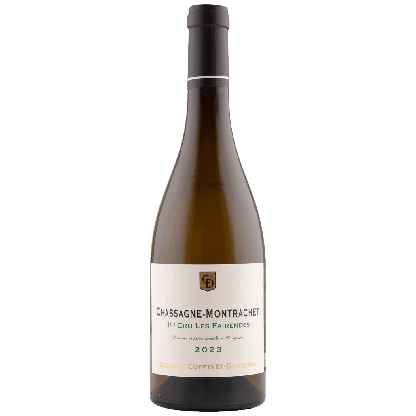 A bottle of Domaine Coffinet-Duvernay Chassagne-Montrachet 1er Cru Fairendes