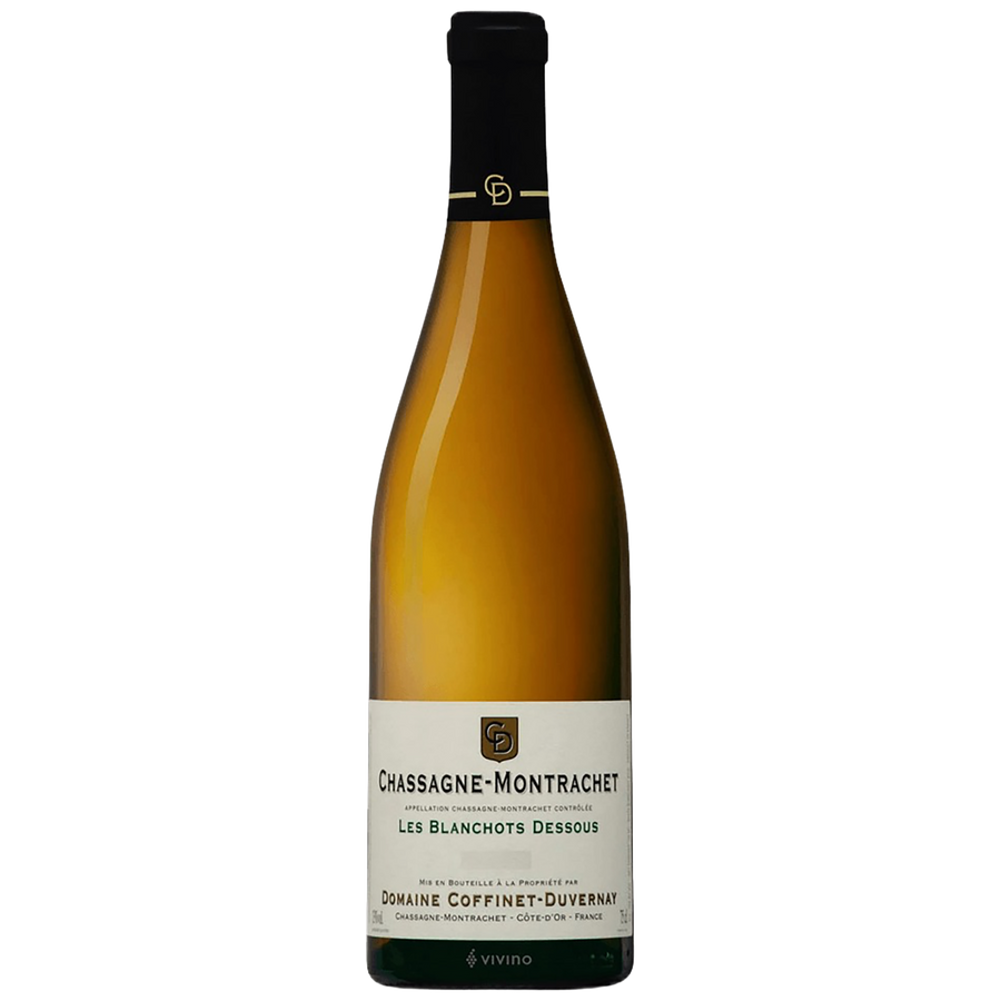A bottle of Domaine Coffinet-Duvernay Chassagne-Montrachet Blanchots Dessous