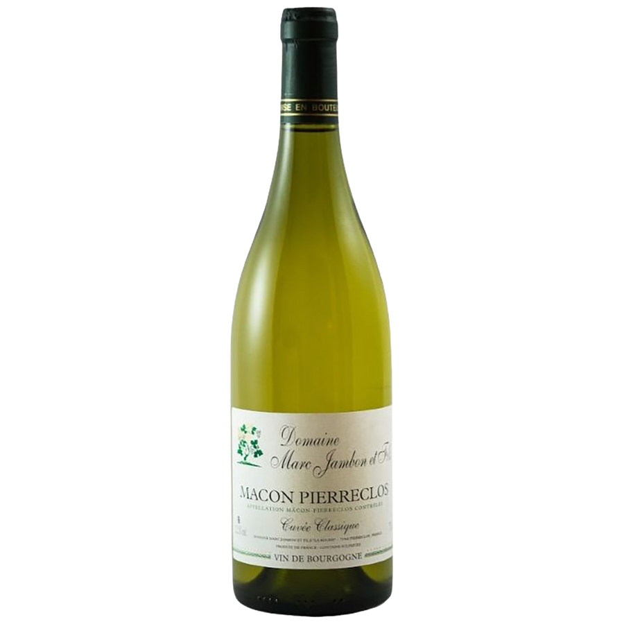 A bottle of Domaine Marc Jambon Mâcon-Pierreclos Cuvée Classique
