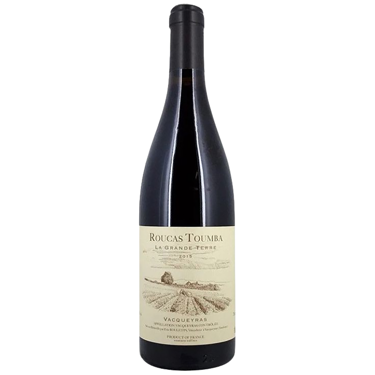 A bottle of Domaine Roucas Toumba Vacqueyras Grande Terre