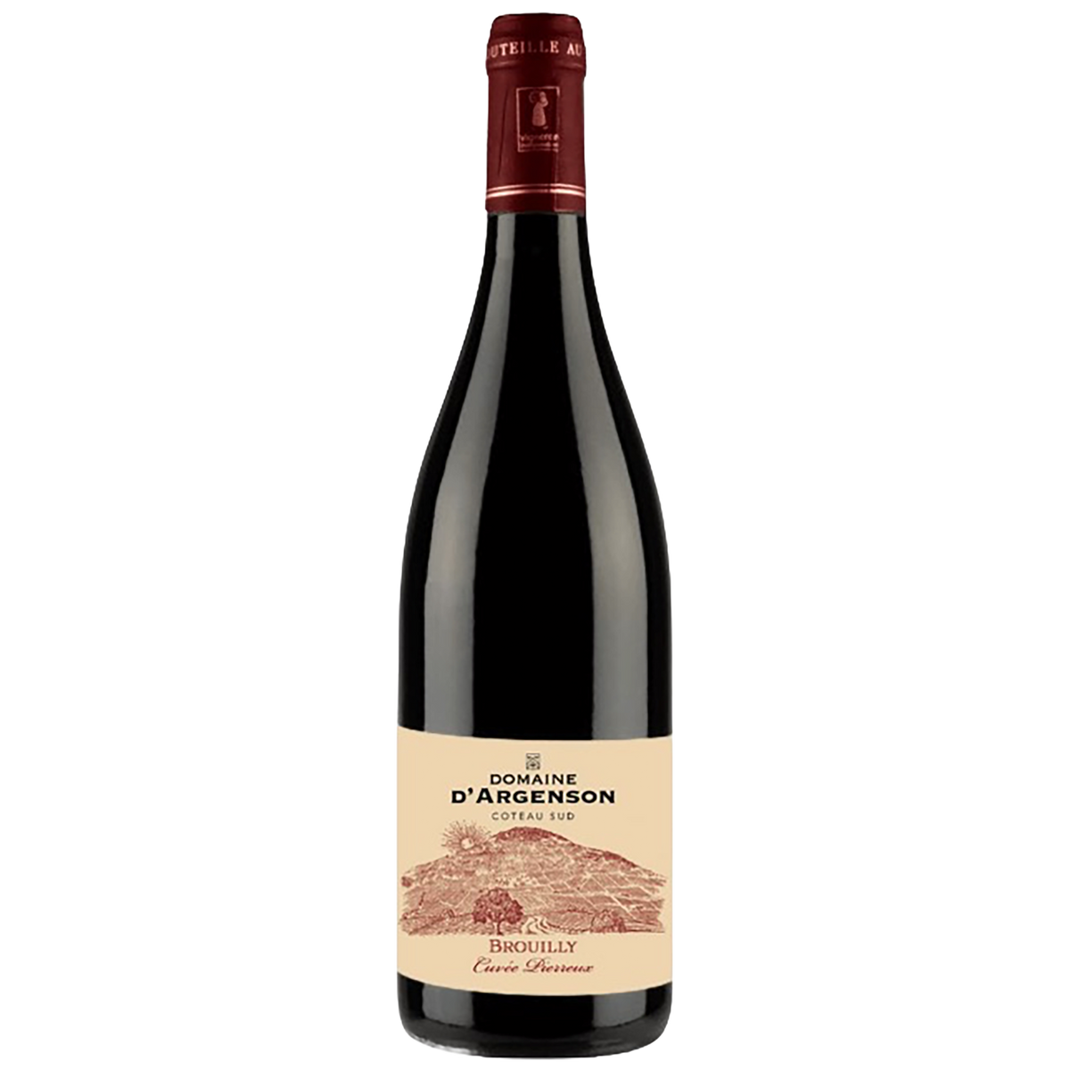 A bottle of Domaine d'Argenson Brouilly Cuvée Pierreux