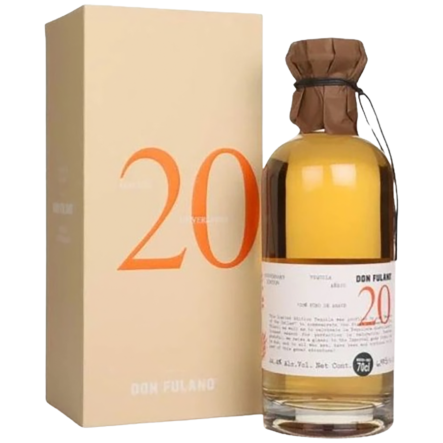 A bottle of Don Fulano 20th  Anniversary Añejo Tequila with a gift box