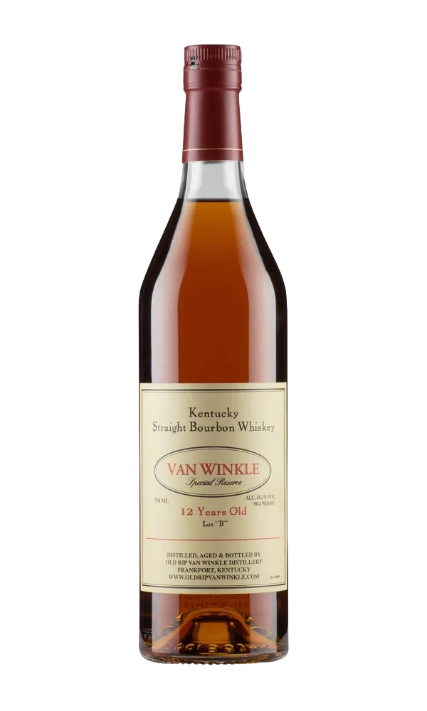 Bottle of Pappy Van Winkle 12 Year Lot B Kentucky bourbon on display at Blenheim Vintners London.