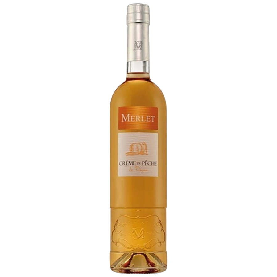A bottle of Merlet Crème de Pêche