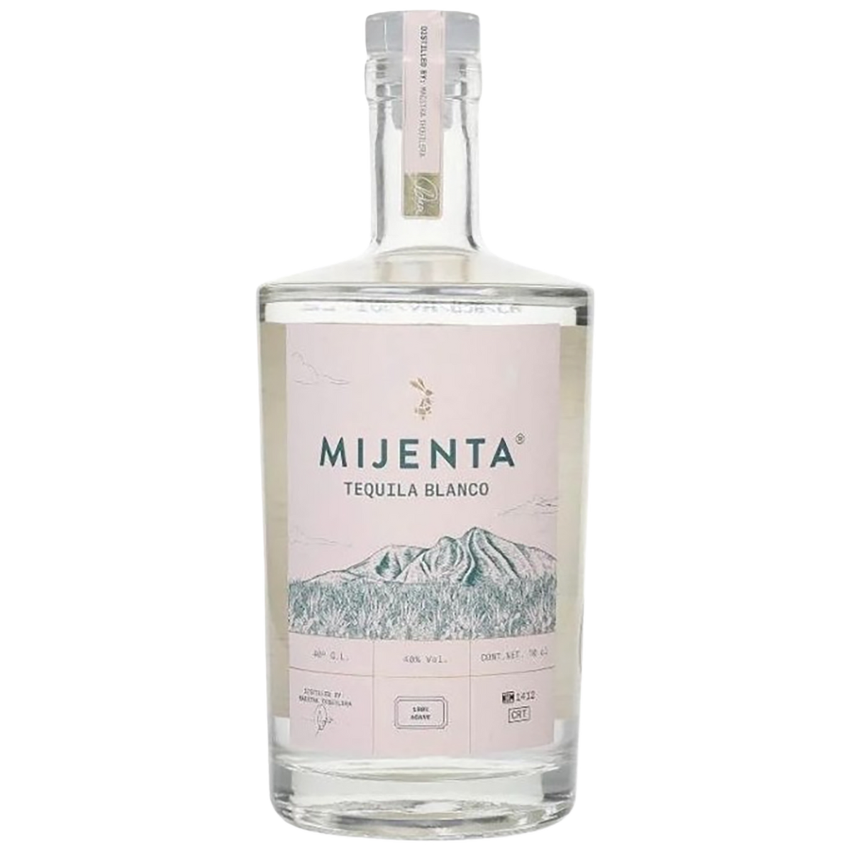 A bottle of Mijenta Blanco Tequila
