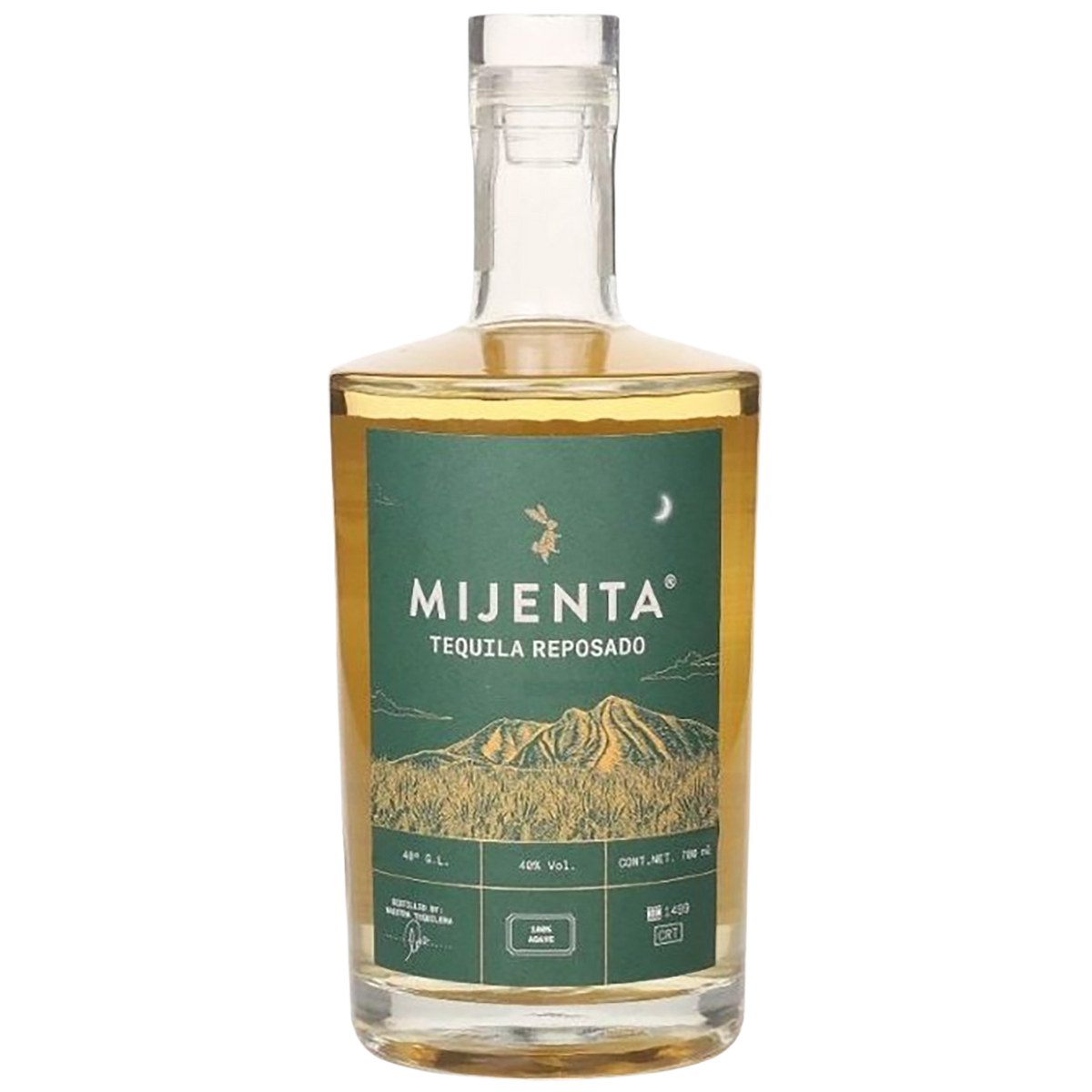 A bottle of Mijenta Reposado Tequila